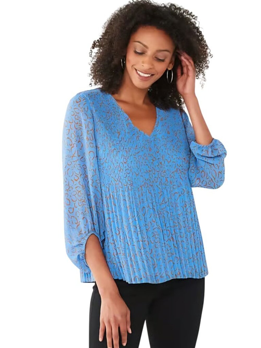 Nine West Pleated V-neck Blouse Top